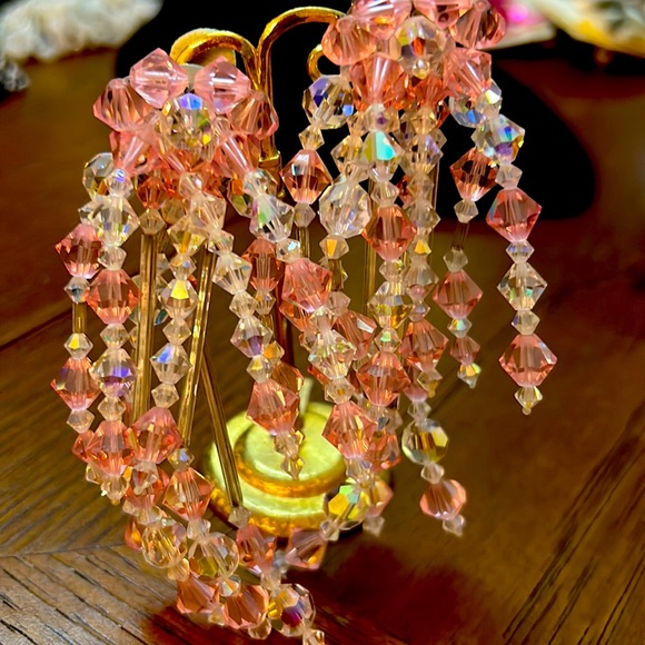 Vintage Hand Made Kato Pink/ Clear Runway Cluster Swarovski Dangle - N Earring🌸 - Picture 10 of 16